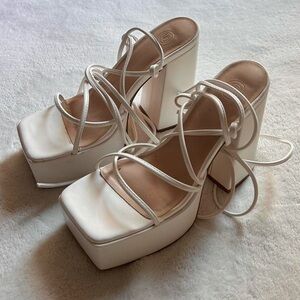 Platform Lace-up White Heels